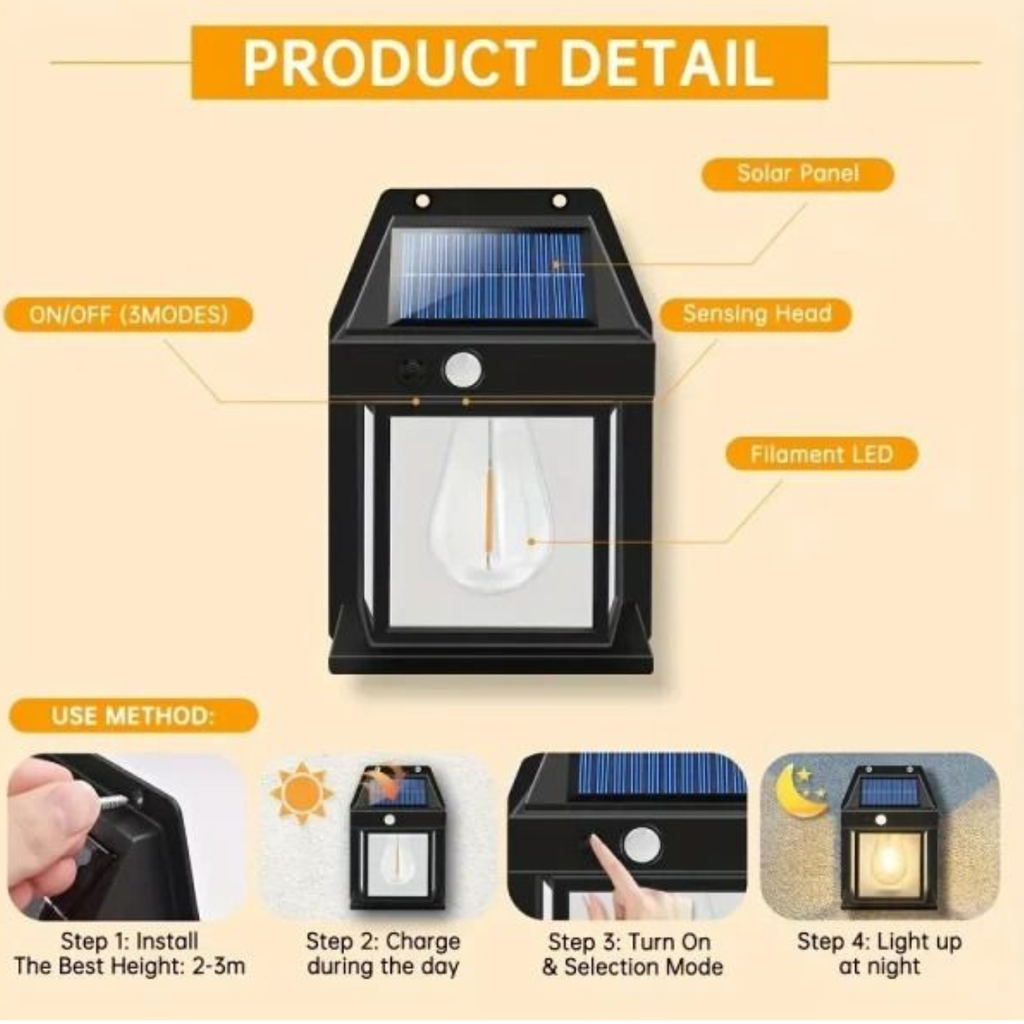 Lampe Murale Solaire LED avec Détecteur de Mouvement