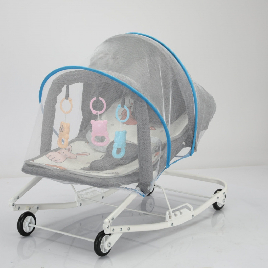 Transat Bébé à Bascule 3-en-1 avec Roues et Moustiquaire